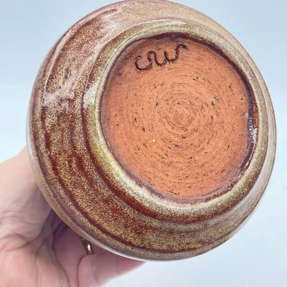 intage Signed Studio Pottery Bud Vase - Hand Thrown Speckled Earth Tone